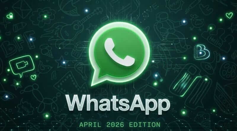 Logo WhatsApp futuriste en 3D avec des effets de lumière néon verte.