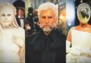 Montage de trois célébrités au Met Gala 2026 illustrant le thème Fashion Is Art : à gauche, Heidi Klum en statue de marbre blanc ; au centre, Bad Bunny vieilli par des prothèses avec des cheveux blancs ; à droite, Katy Perry portant un masque d'escrime miroir dissimulant son visage.